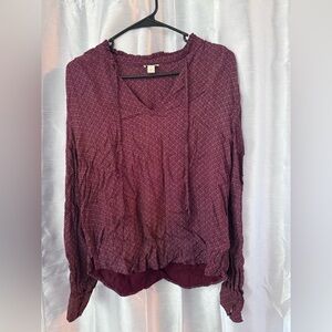 hinge Maroon Printed V-Neck Long Sleeve Top